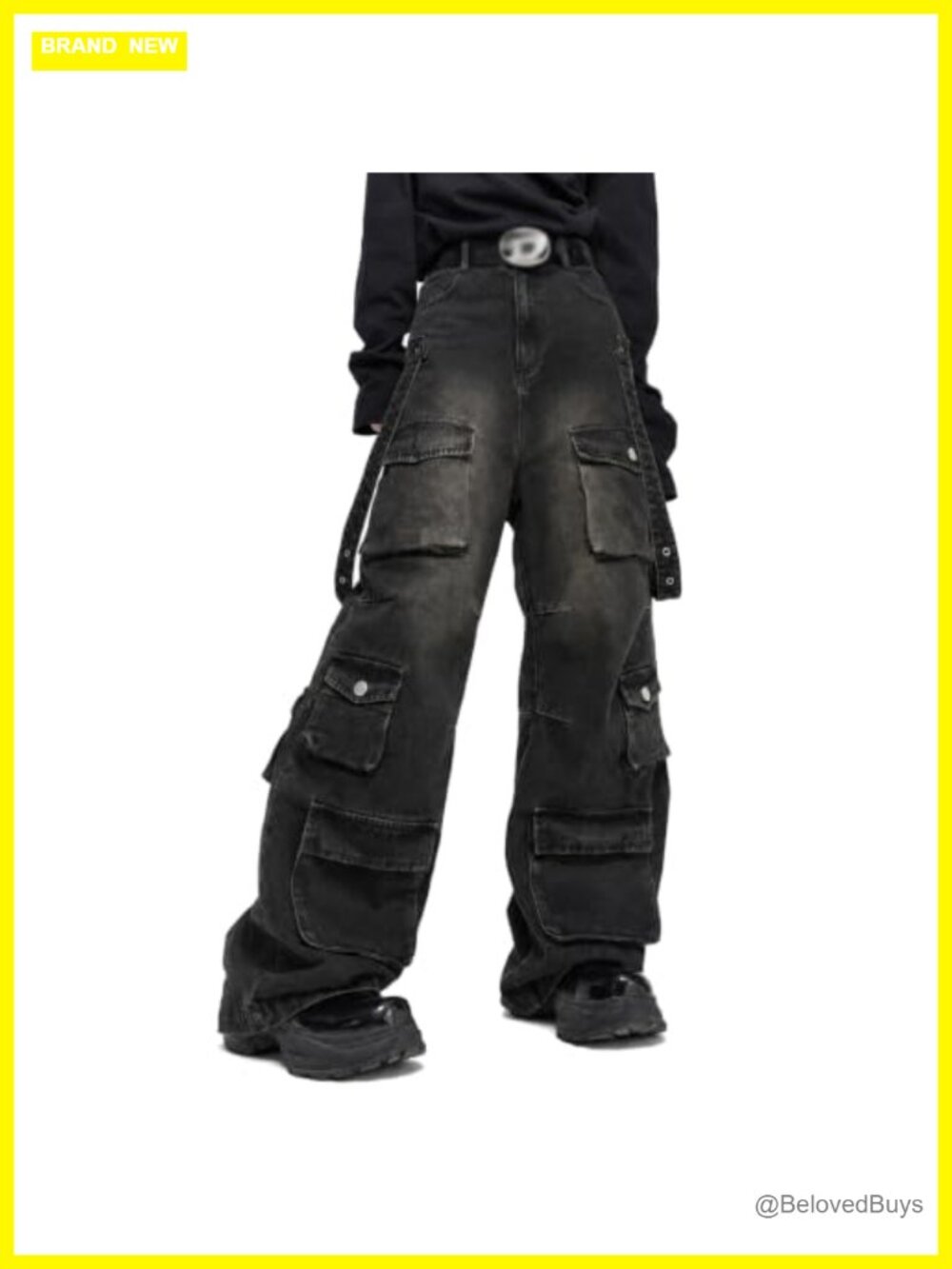 Baggy Wide Leg Cargo Jeans High Waisted Y2K Streetwear Grunge Denim Pants